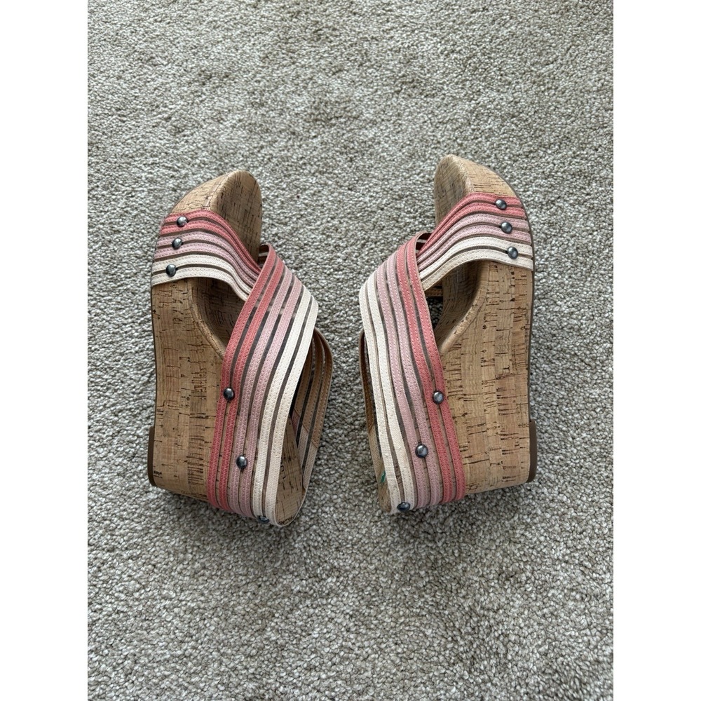 Lucky Brand Mykayla Wedge Sandals Cork Studded Slip On Sandals US 8M EU 38‎ 1/2 - Picture 6 of 7